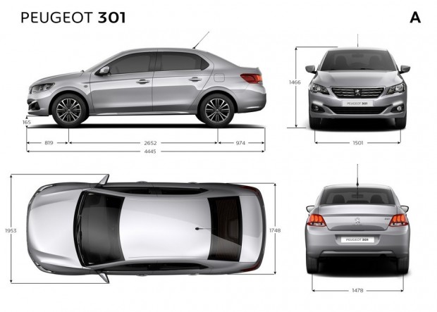 Dimensions extérieures de la Peugeot 301